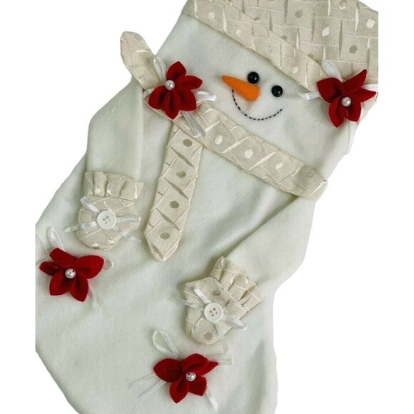 Christmas Stocking Snowman 3D Embellishments Buttons Poinsettia Embroidery 16" - Picture 2 of 8